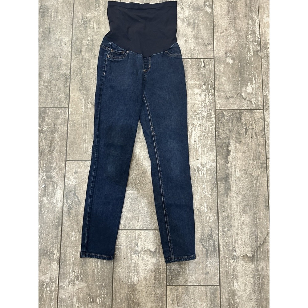 Indigo Blue Women Maternity Skinny Jeans Size M Belly Band Dark Wash No Holes